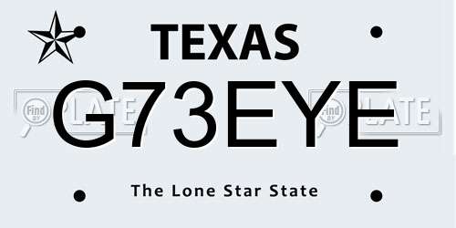 G73EYE Texas License Plate