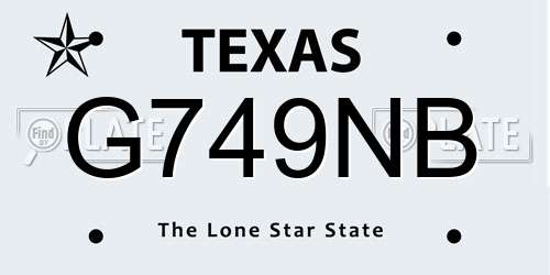 G749NB Texas License Plate