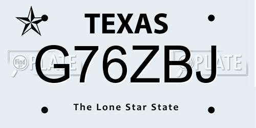 G76ZBJ Texas License Plate
