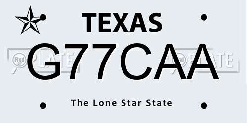 G77CAA Texas License Plate