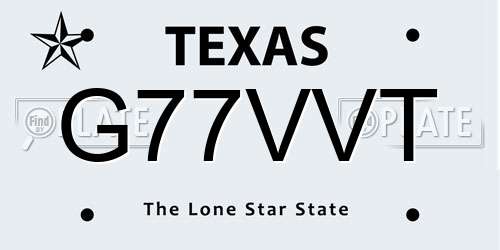 G77VVT Texas License Plate