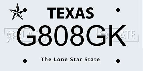 G808GK Texas License Plate