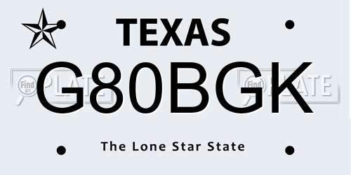 G80BGK Texas License Plate