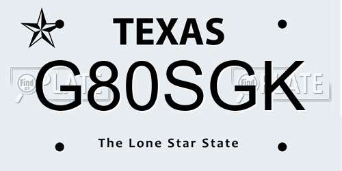 G80SGK Texas License Plate