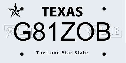 G81ZOB Texas License Plate