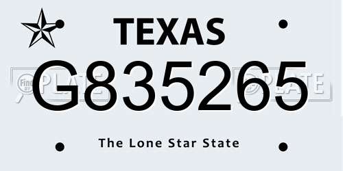 G835265 Texas License Plate