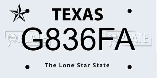 G836FA Texas License Plate