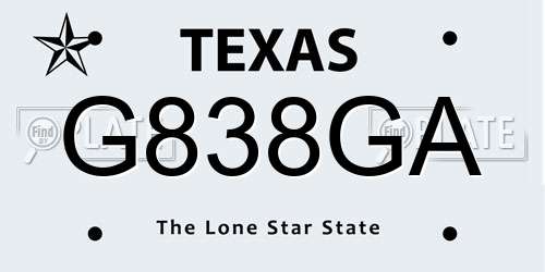 G838GA Texas License Plate