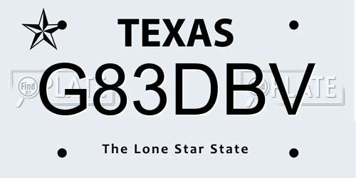 G83DBV Texas License Plate