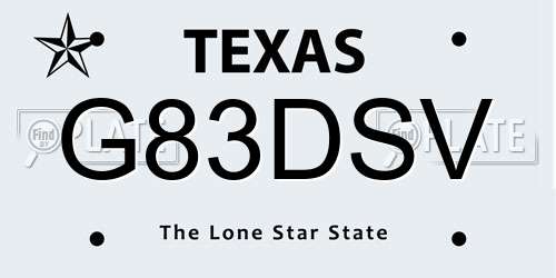 G83DSV Texas License Plate