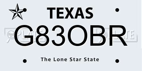 G83OBR Texas License Plate