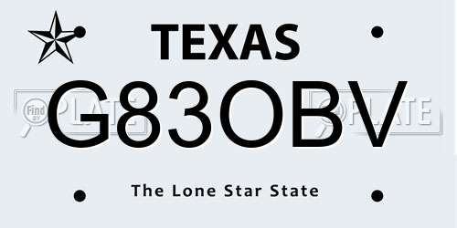 G83OBV Texas License Plate