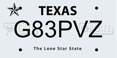 G83PVZ Texas License Plate