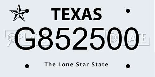 G852500 Texas License Plate