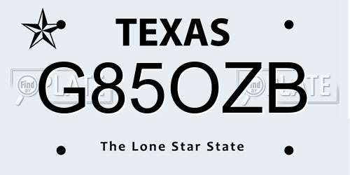 G85OZB Texas License Plate