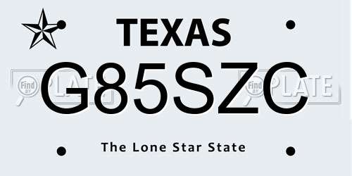 G85SZC Texas License Plate