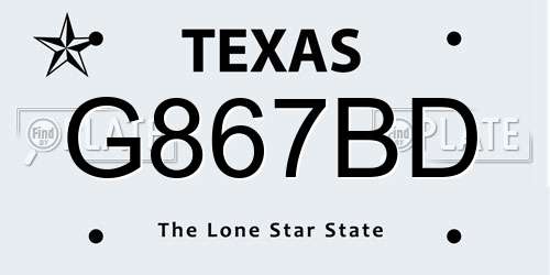 G867BD Texas License Plate