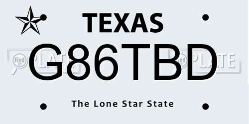 G86TBD Texas License Plate