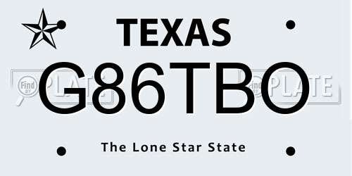 G86TBO Texas License Plate