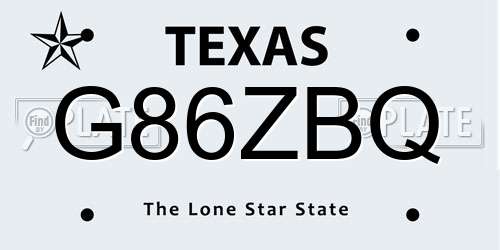G86ZBQ Texas License Plate