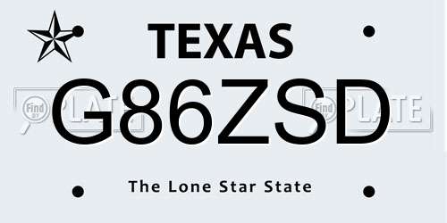 G86ZSD Texas License Plate