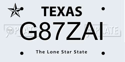 G87ZAI Texas License Plate