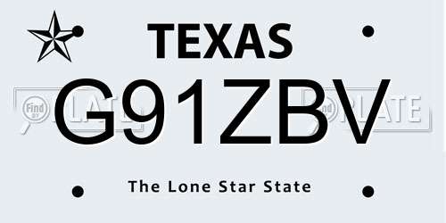G91ZBV Texas License Plate