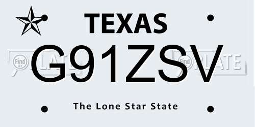 G91ZSV Texas License Plate