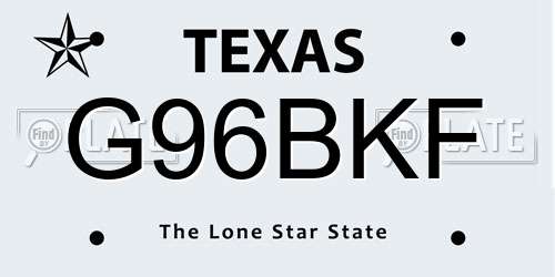 G96BKF Texas License Plate