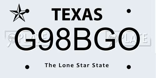 G98BGO Texas License Plate