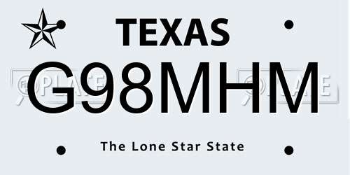 G98MHM Texas License Plate