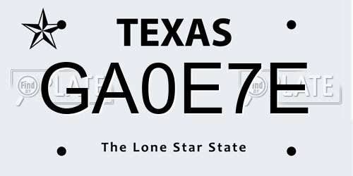 GA0E7E Texas License Plate