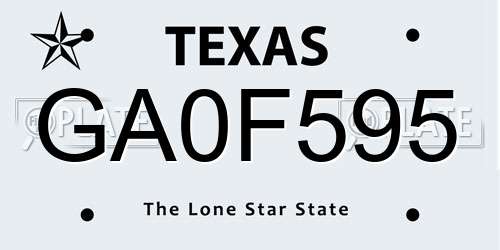 GA0F595 Texas License Plate