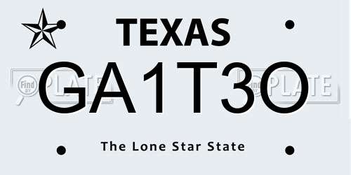 GA1T3O Texas License Plate