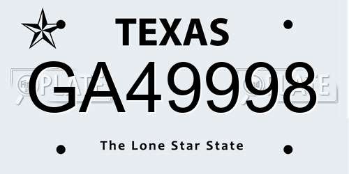 GA49998 Texas License Plate