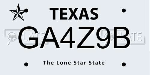 GA4Z9B Texas License Plate