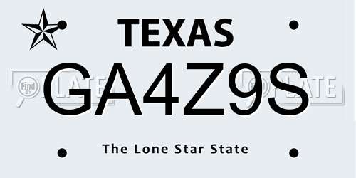 GA4Z9S Texas License Plate