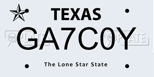 GA7C0Y Texas License Plate