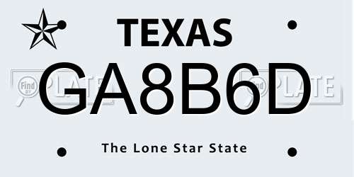GA8B6D Texas License Plate