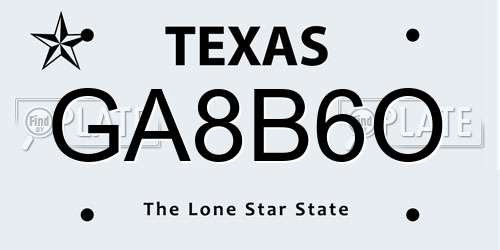 GA8B6O Texas License Plate