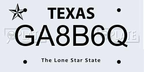 GA8B6Q Texas License Plate