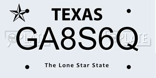 GA8S6Q Texas License Plate