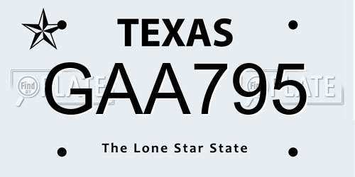 GAA795 Texas License Plate