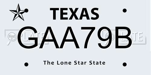 GAA79B Texas License Plate