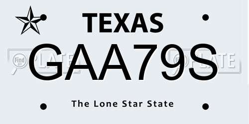 GAA79S Texas License Plate