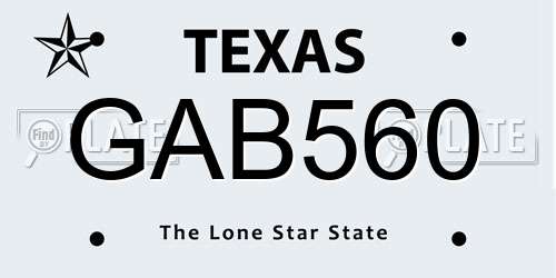 GAB560 Texas License Plate