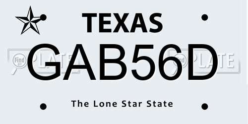 GAB56D Texas License Plate