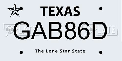 GAB86D Texas License Plate