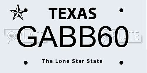 GABB60 Texas License Plate