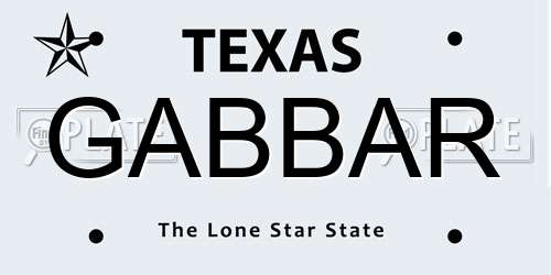 GABBAR Texas License Plate